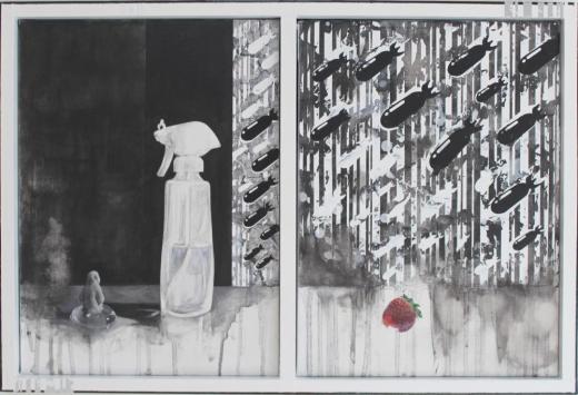 静物画『巨人との会話を聞く画家』
