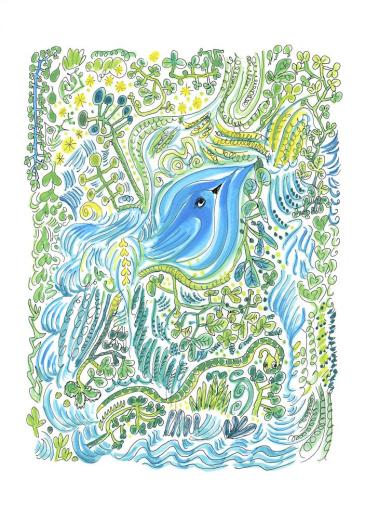 Bird and Snake, Colored on Giclée print 220807